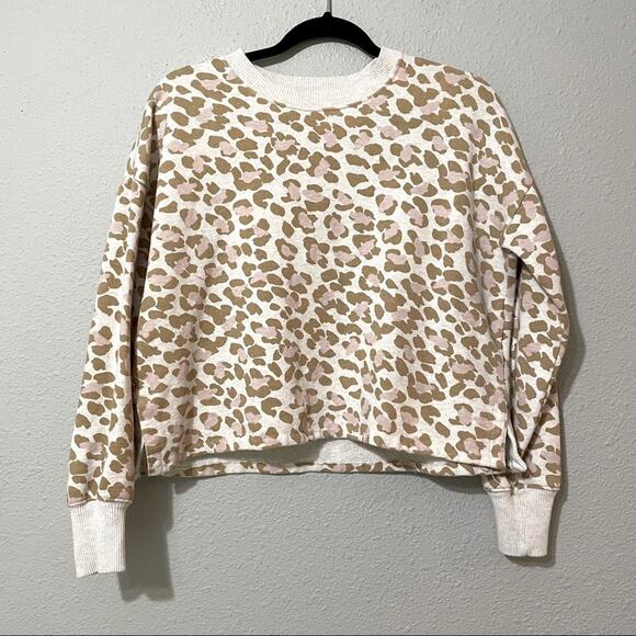 Aerie Brown & Cream Animal Print Boxy Fit Sweatshirt Womens XS Leopard Oversized - Picture 1 of 8